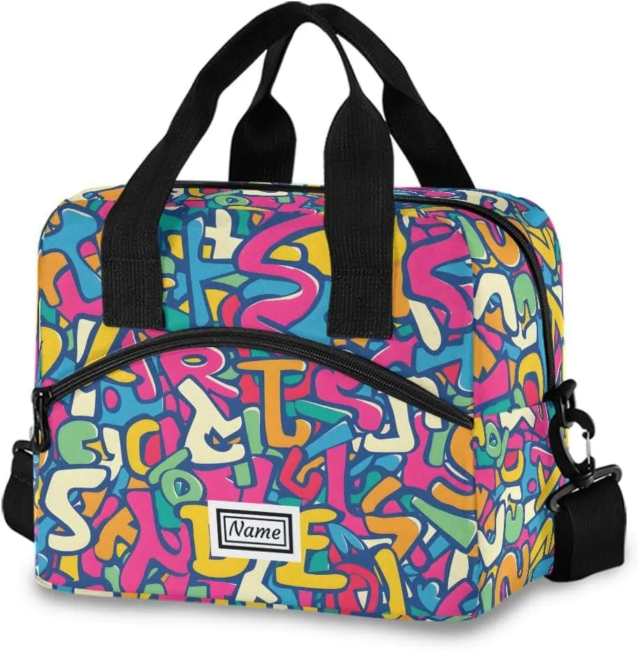 Personalized Insulated Lunch Bag Cooler Tote Bag Box Large for Women Men Letters Diagram Name Customized School Work Portable Adjustable Shoulder Strap Pocket