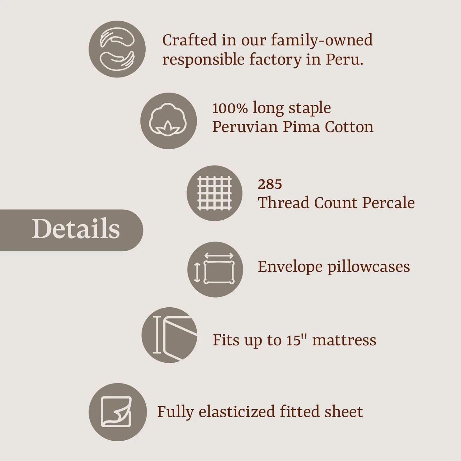 Peru Pima, King Size Bed Sheets Set, 4 Piece Bedding, 285 Thread Count, Breathable & Cooling Sheets, Percale, 100% Peruvian Pima Cotton, Ivory Solid Color