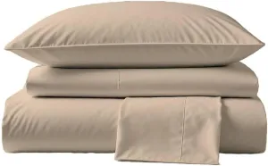 Peru Pima, King Size Bed Sheets Set, 4 Piece Bedding, 285 Thread Count, Breathable & Cooling Sheets, Percale, 100% Peruvian Pima Cotton, Latte Solid Color
