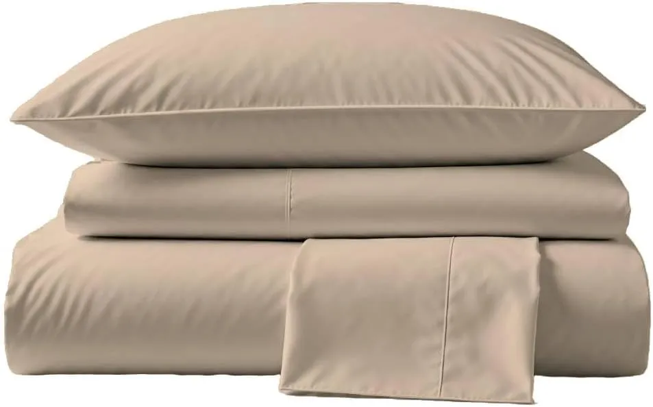 Peru Pima, King Size Bed Sheets Set, 4 Piece Bedding, 285 Thread Count, Breathable & Cooling Sheets, Percale, 100% Peruvian Pima Cotton, Latte Solid Color