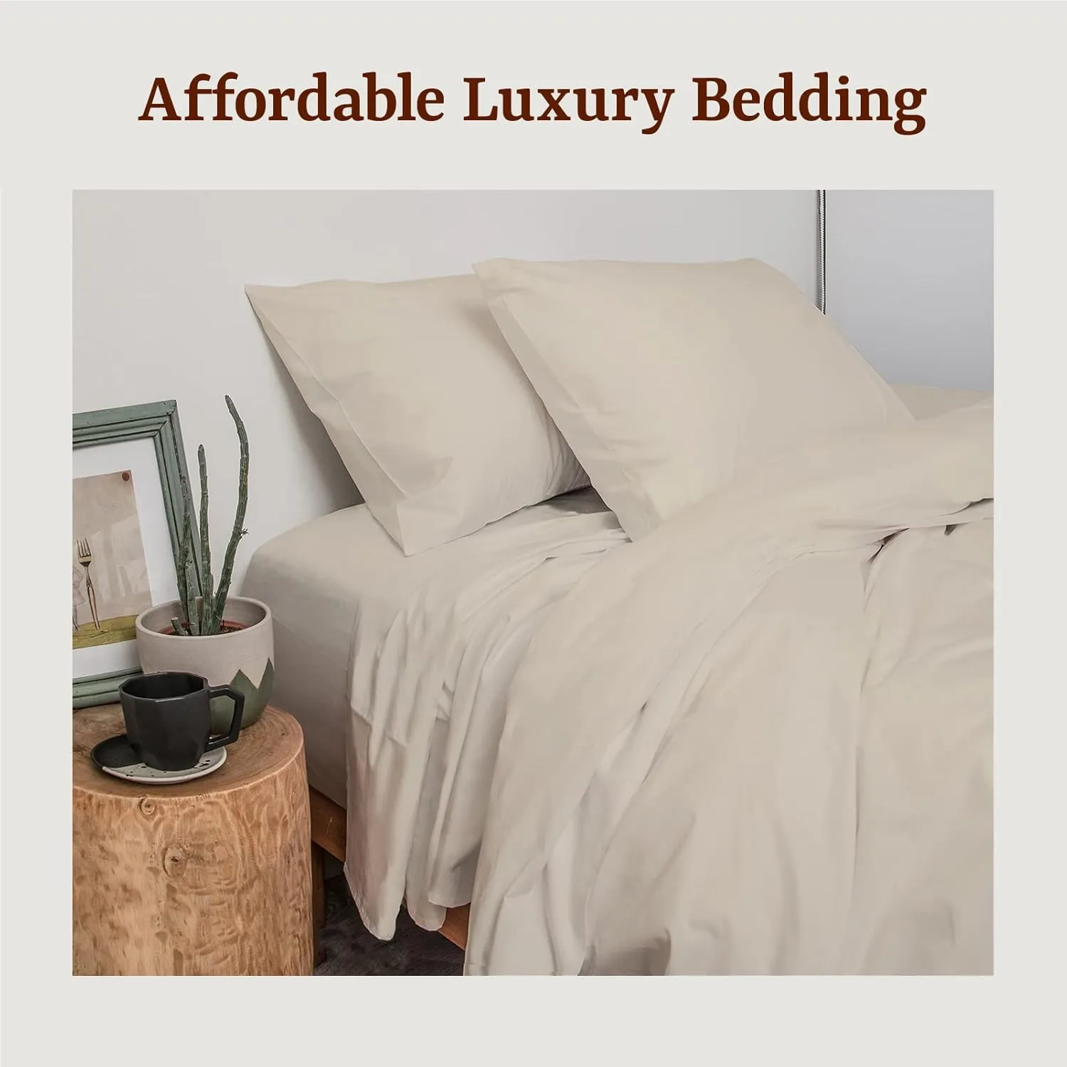 Peru Pima, King Size Bed Sheets Set, 4 Piece Bedding, 285 Thread Count, Breathable & Cooling Sheets, Percale, 100% Peruvian Pima Cotton, Latte Solid Color