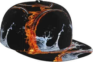 PHAYAH Water Fire Wheel Hats for Men Woman Flat Bill Brim Baseball Cap Hat Sun-Proof and Breathable, Ideal for Outdoor, Sports and Travel Black