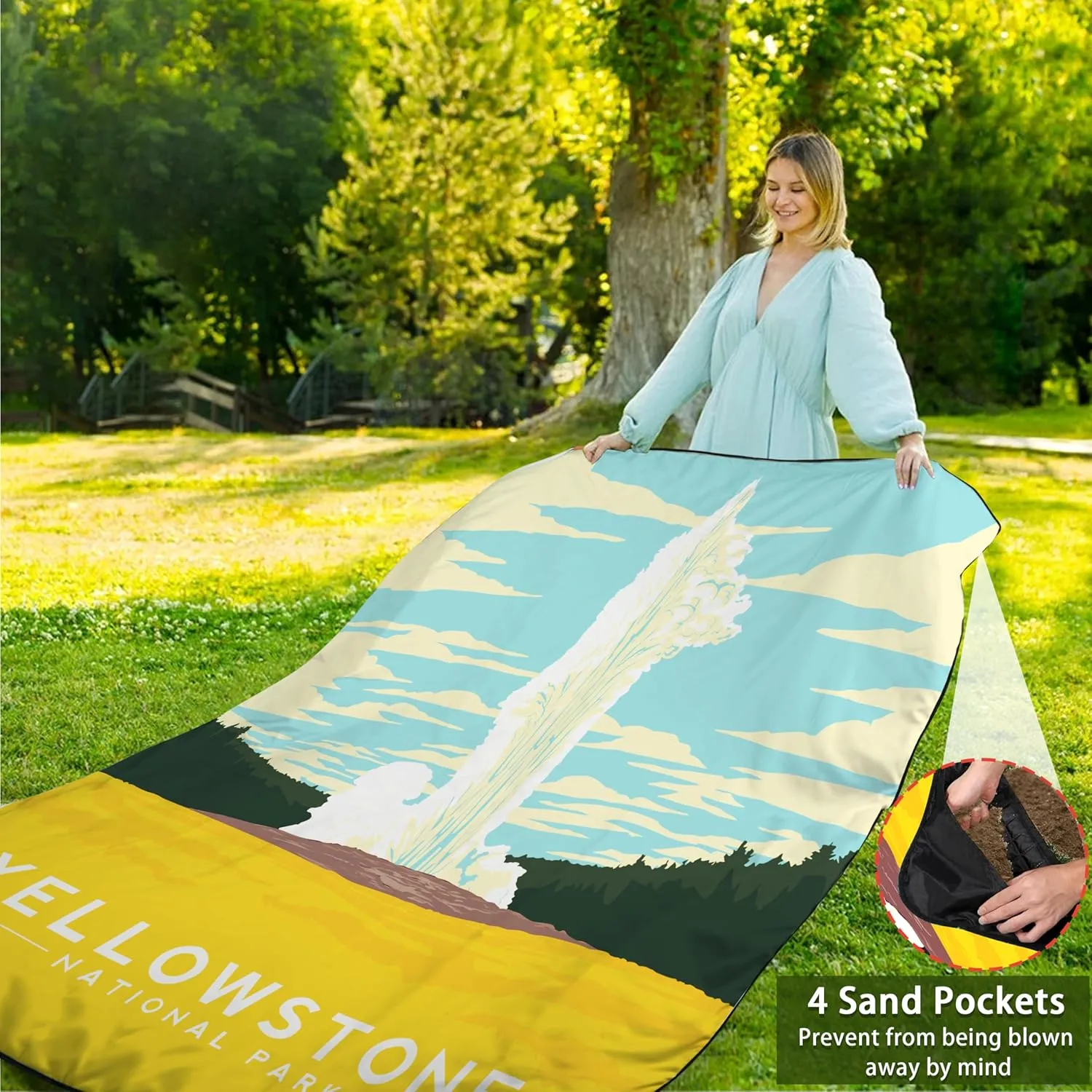Picnic Blankets Beach Blanket 80" X 60" Extra Large Waterproof Camping Blankets Portable Outdoor Mat 3-Layer Blanket for Beach, Hiking, Park, Music Festival, Grass Lawn,Travel
