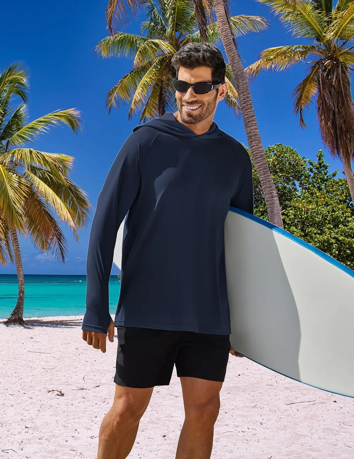 PINSPARK Men's UPF 50  Long Sleeve Rash Guard - Sun Protection Hoodie UV SPF Fishing Shirt for Athletic Running Swim Hiking