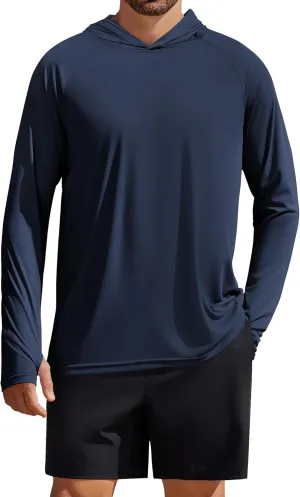 PINSPARK Men's UPF 50  Long Sleeve Rash Guard - Sun Protection Hoodie UV SPF Fishing Shirt for Athletic Running Swim Hiking