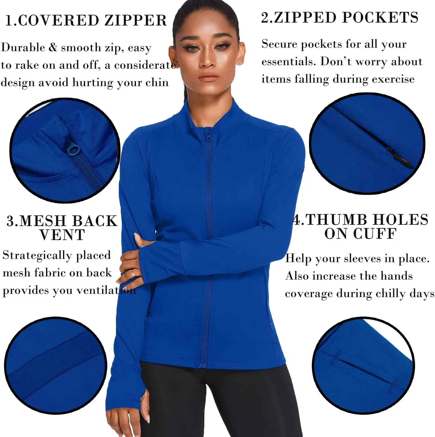 PINSPARK Women's Track Jacket Breathable Running Jacket Zip Up Sportswear Slim Fit Workout Tops