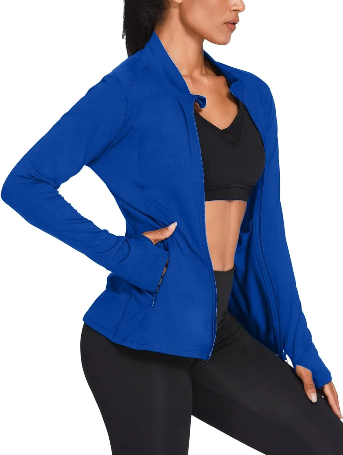 PINSPARK Women's Track Jacket Breathable Running Jacket Zip Up Sportswear Slim Fit Workout Tops