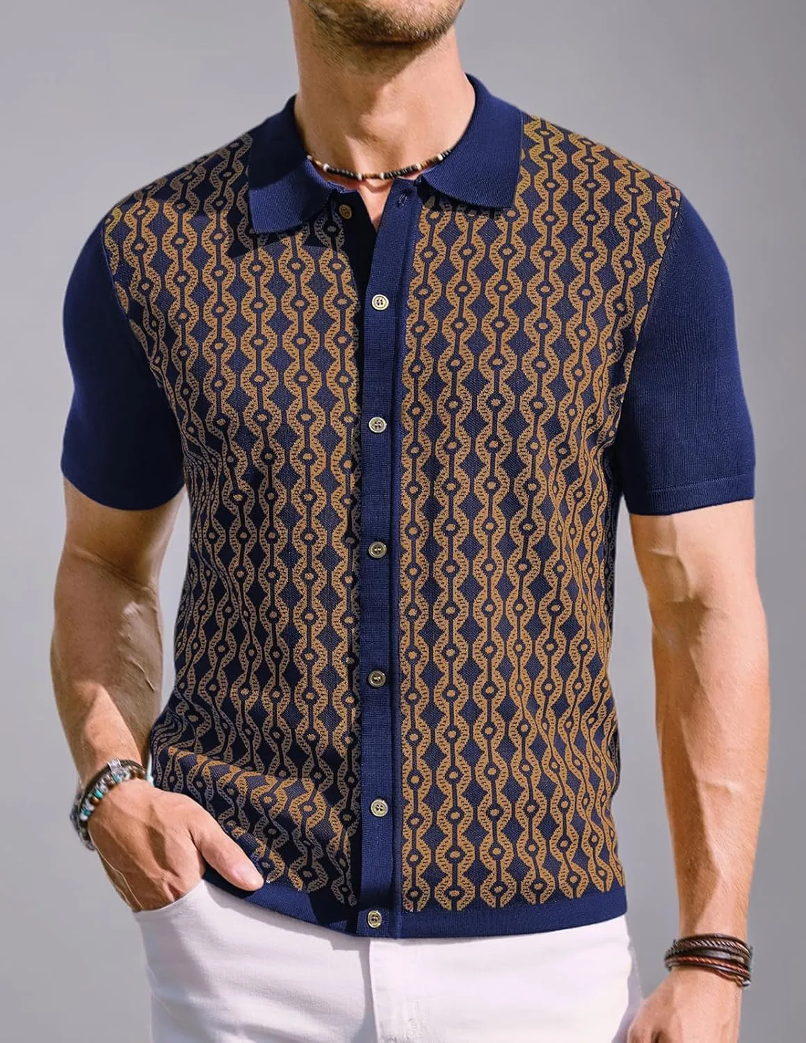 PJ PAUL JONES Men's Contrast 70s Vintage Polo Shirts Short Sleeve Knitwear