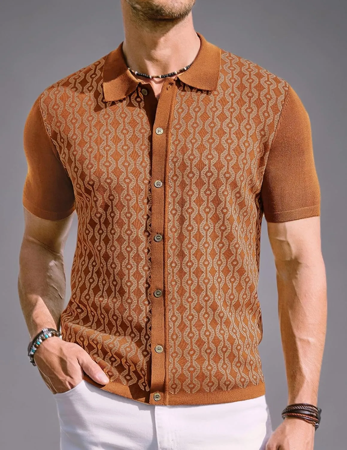 PJ PAUL JONES Men's Contrast 70s Vintage Polo Shirts Short Sleeve Knitwear