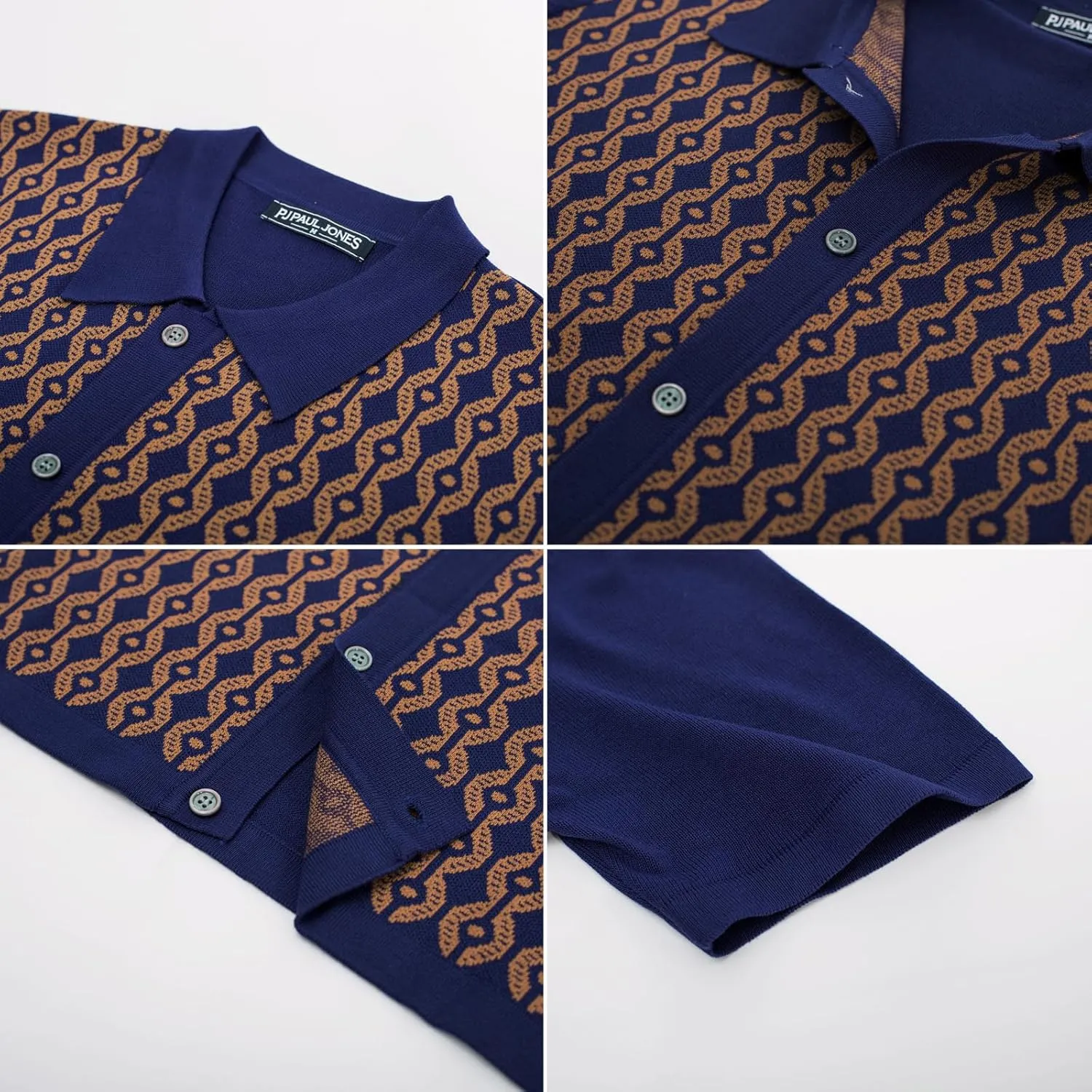 PJ PAUL JONES Men's Contrast 70s Vintage Polo Shirts Short Sleeve Knitwear