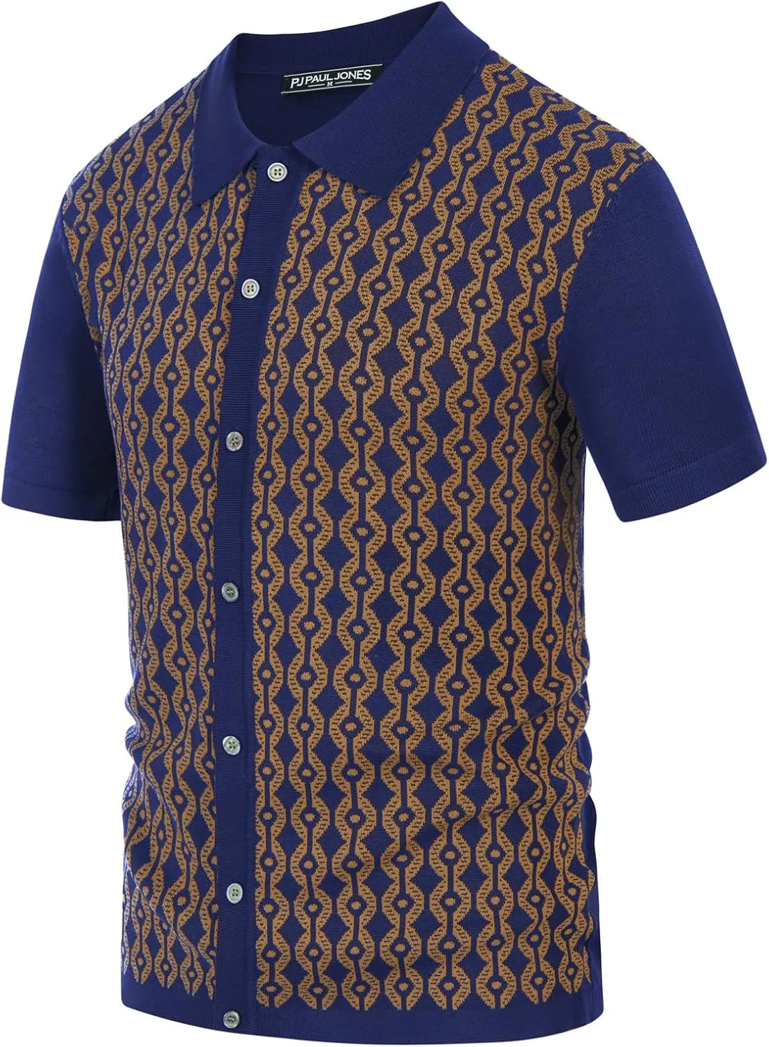 PJ PAUL JONES Men's Contrast 70s Vintage Polo Shirts Short Sleeve Knitwear