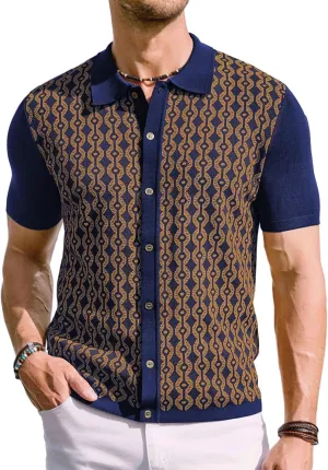 PJ PAUL JONES Men's Contrast 70s Vintage Polo Shirts Short Sleeve Knitwear