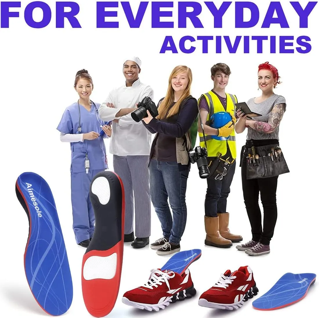 Plantar Fasciitis Insoles for Women Men Arch Support Insoles for Flat Feet, Heel Spurs & Standing All Day– Orthotics Cushioned Shoe Inserts for Work Boots, Plantar Fasciitis Relief – Gel & Memory Foam