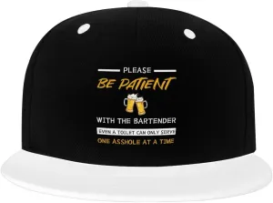 Please Be Patient with The Bartender Color-Block Flat Brim Snapback Cap for Men & Women, Adjustable Hip-Hop Hat White
