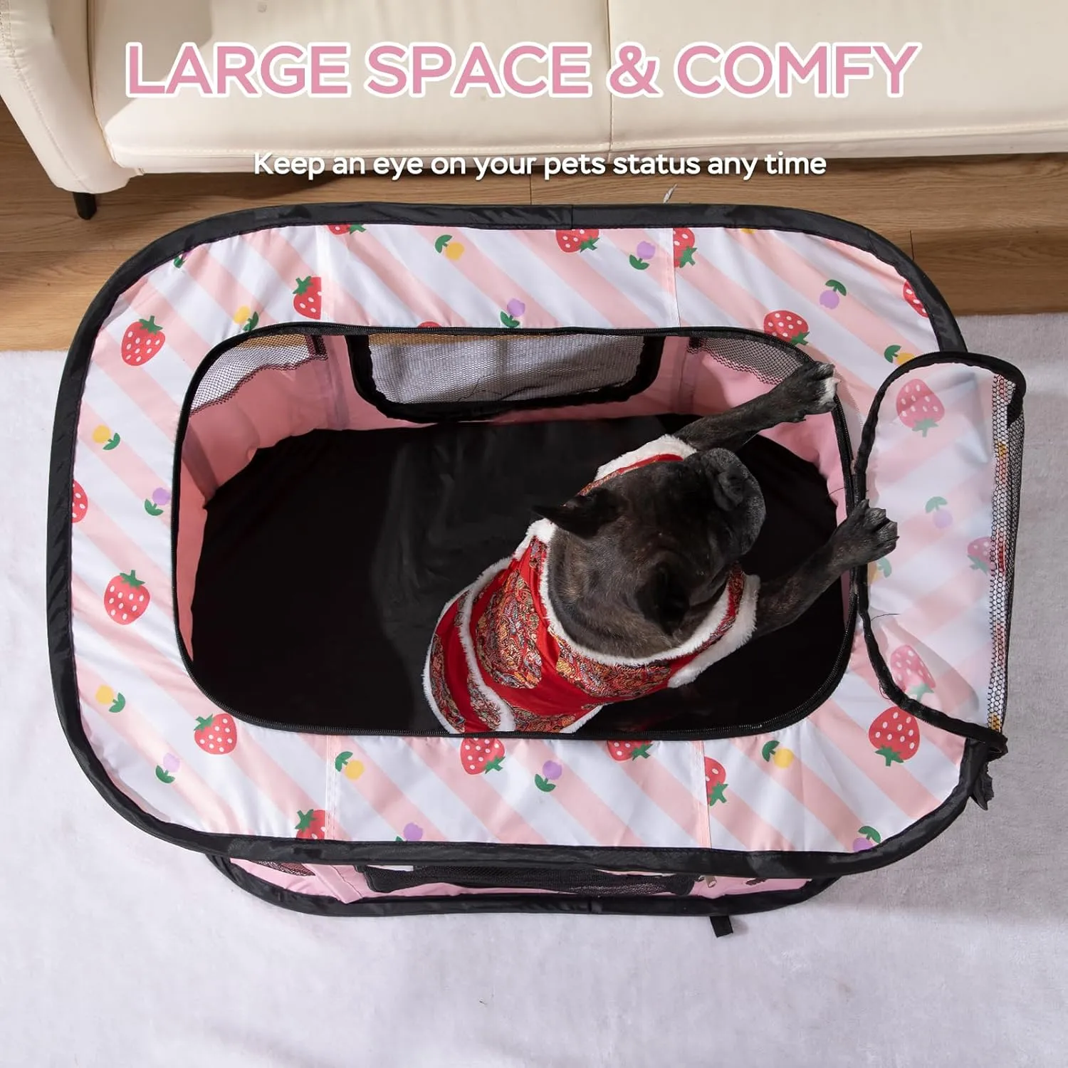 Portable Foldable Pet Playpen Collapsible Crates Kennel Playpen for Dog cat and Rabbit &Travel playpen Outdoor or Indoor (M, Pink)