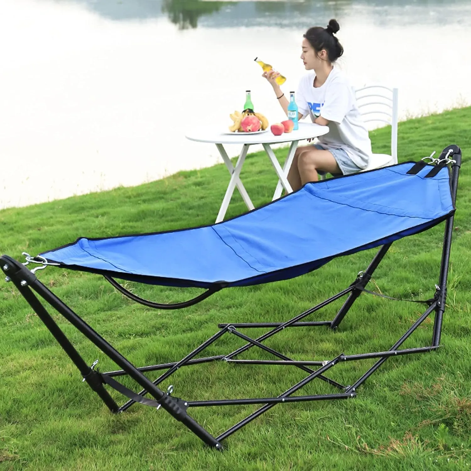 Portable Folding Hammock,Thickened Oxford Cloth Hanging Chair,for Patio Porch Park Beach (b)