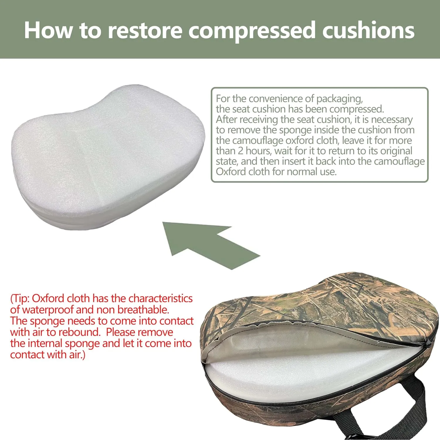 Portable Hunting Seat Cushion, 11.4 x 15.7 x 2.8in Thickening Lightweight Outdoor Cushion, Waterproof Sponge Dirty Proof Pad for Hunting, Camping, Stadium, Outdoor Sports, Fishing