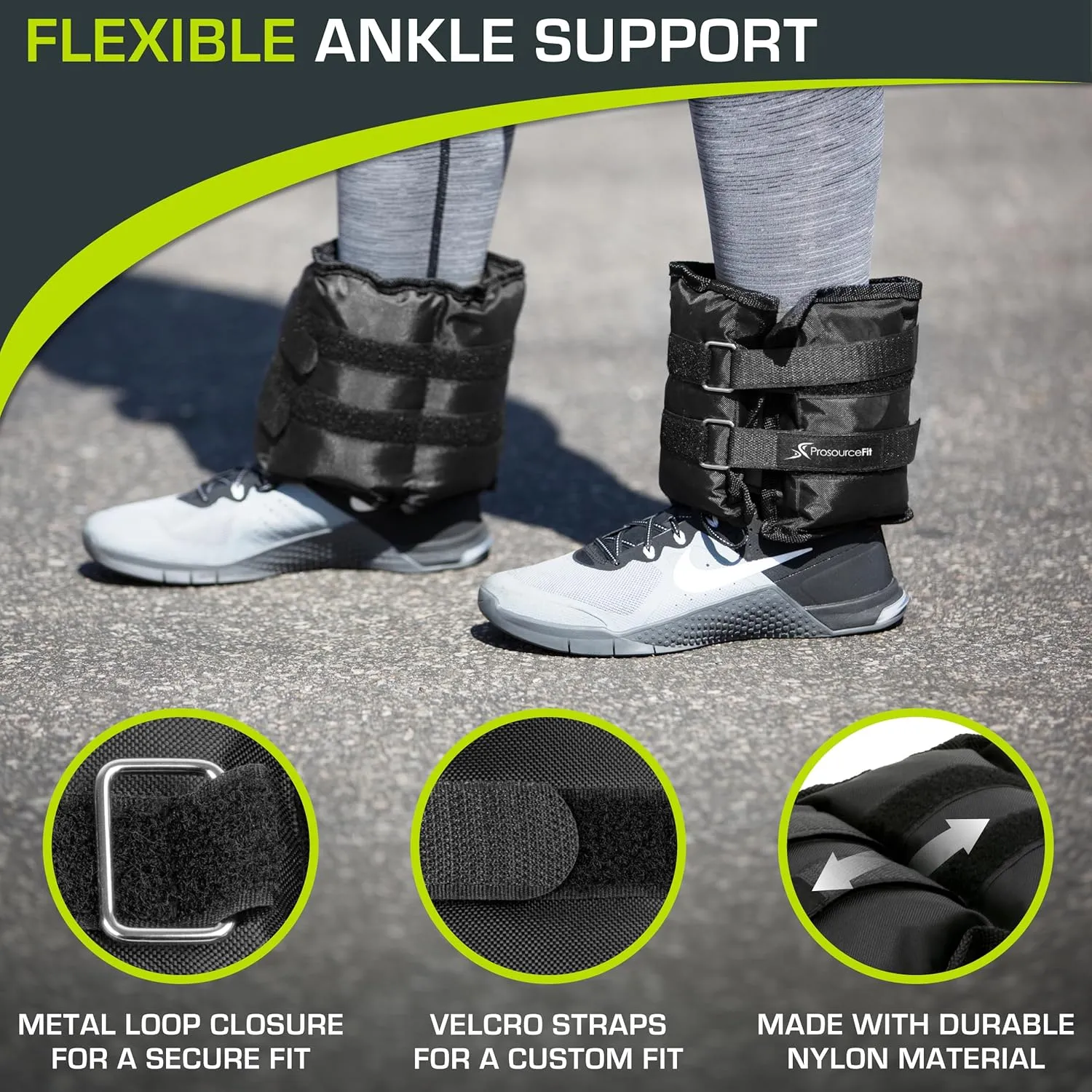ProsourceFit Ankle/Wrist and Arm/Leg Weights Set of 2, Adjustable Strap 1 lb-5 lb, Adjustable Weight 15 lb, 10 lb, 7 lb for Men and Women