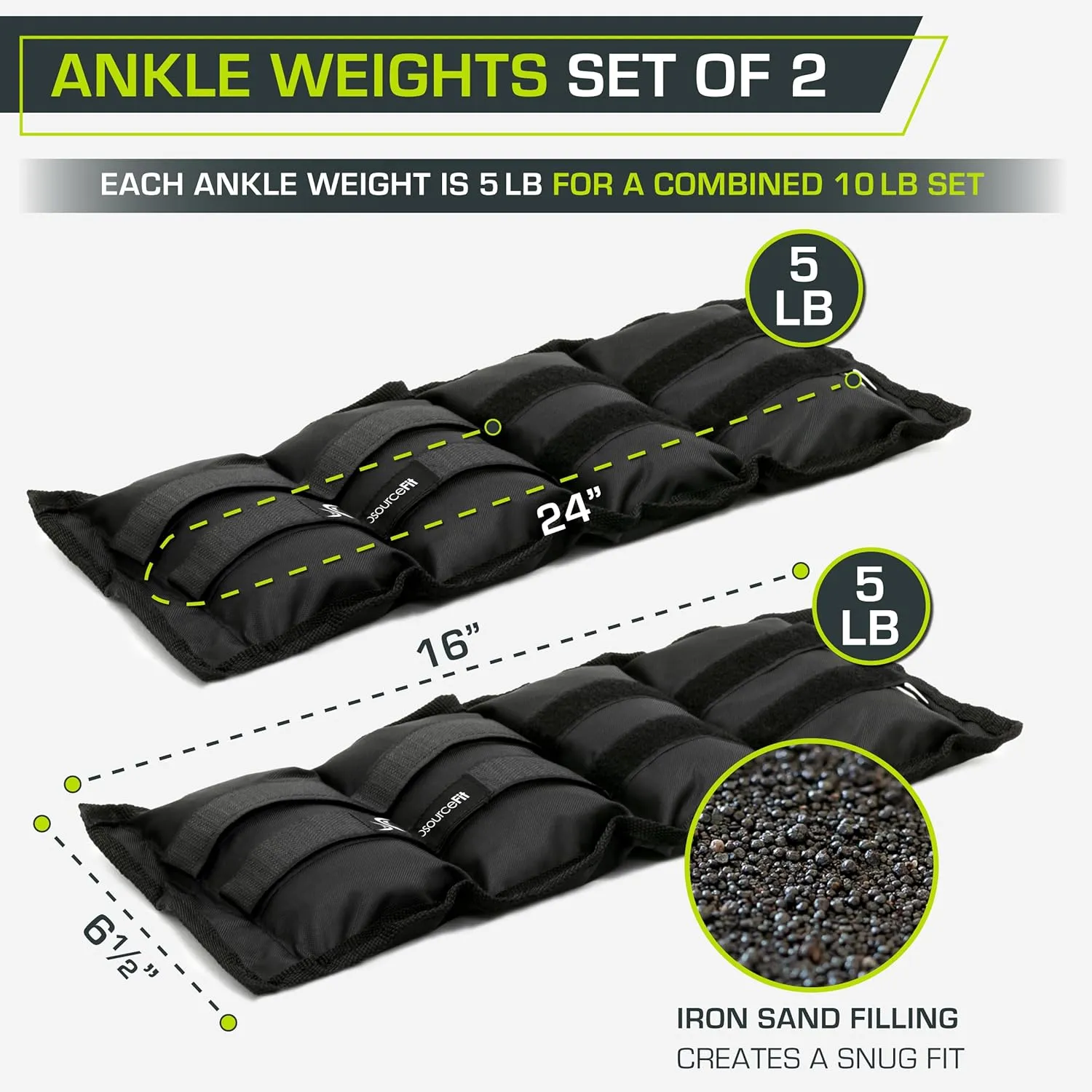 ProsourceFit Ankle/Wrist and Arm/Leg Weights Set of 2, Adjustable Strap 1 lb-5 lb, Adjustable Weight 15 lb, 10 lb, 7 lb for Men and Women
