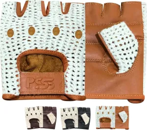 PSS Real Cow Hide Leather Finger Less Off White Mesh Net Bus, Driving, Cycling, Training, Wheelchair and Gardening Gloves Model 416 Available Size S, M, L, XL (416 Tan, L)