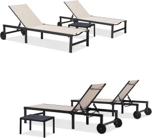 PURPLE LEAF Outdoor Chaise Lounge Chairs Set Recliner Adjustable Chair with Wheels and Table for Poolside Beach Patio Aluminum Reclining Sunbathing Lounger, Beige