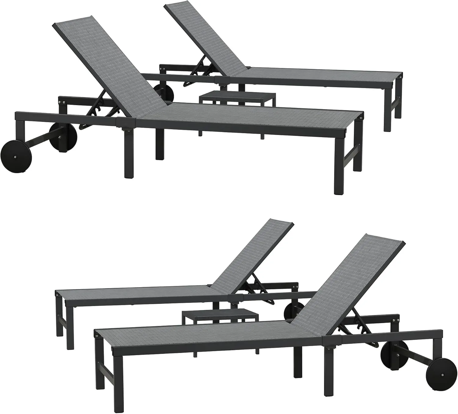 PURPLE LEAF Outdoor Chaise Lounge Chairs Set Recliner Adjustable Chair with Wheels and Table for Poolside Beach Patio Aluminum Reclining Sunbathing Lounger, Mixed Grey