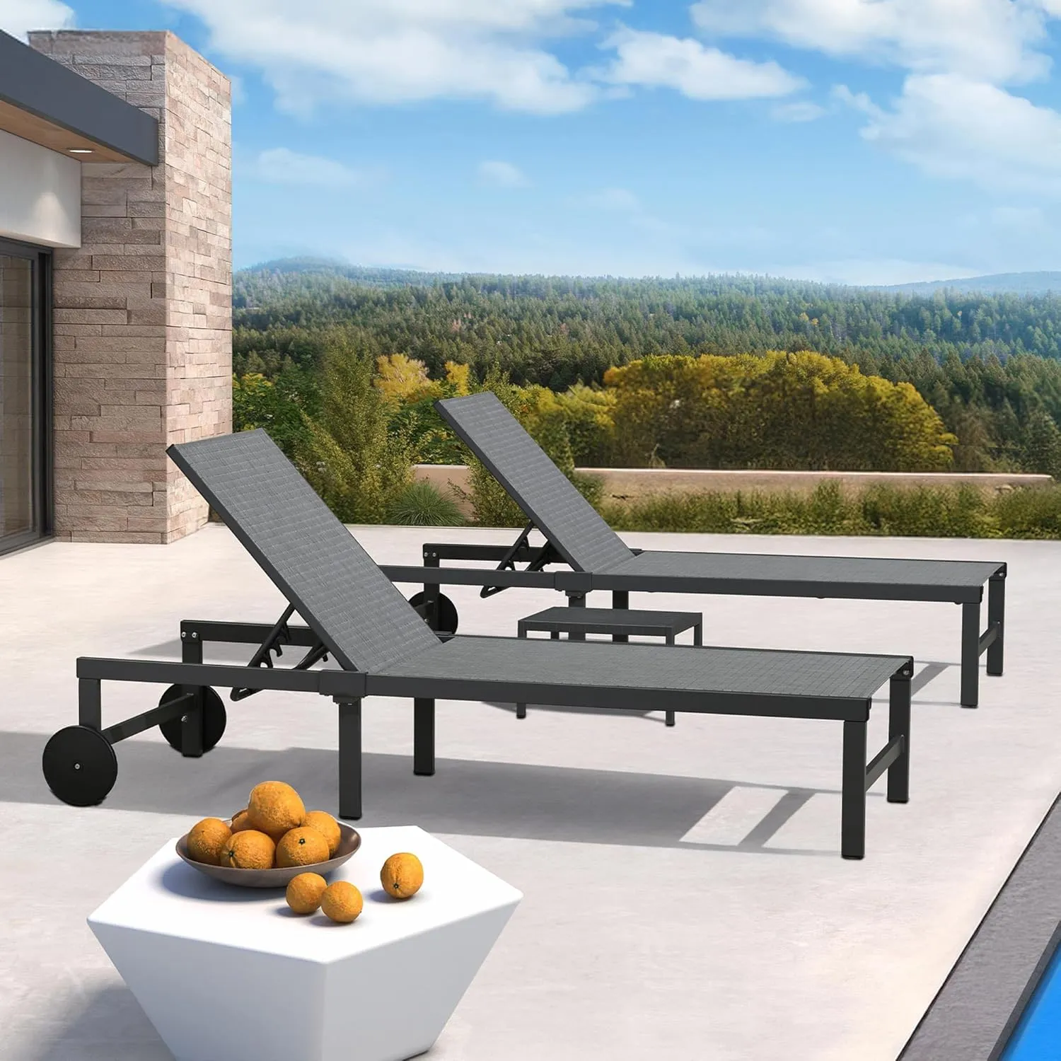 PURPLE LEAF Outdoor Chaise Lounge Chairs Set Recliner Adjustable Chair with Wheels and Table for Poolside Beach Patio Aluminum Reclining Sunbathing Lounger, Mixed Grey