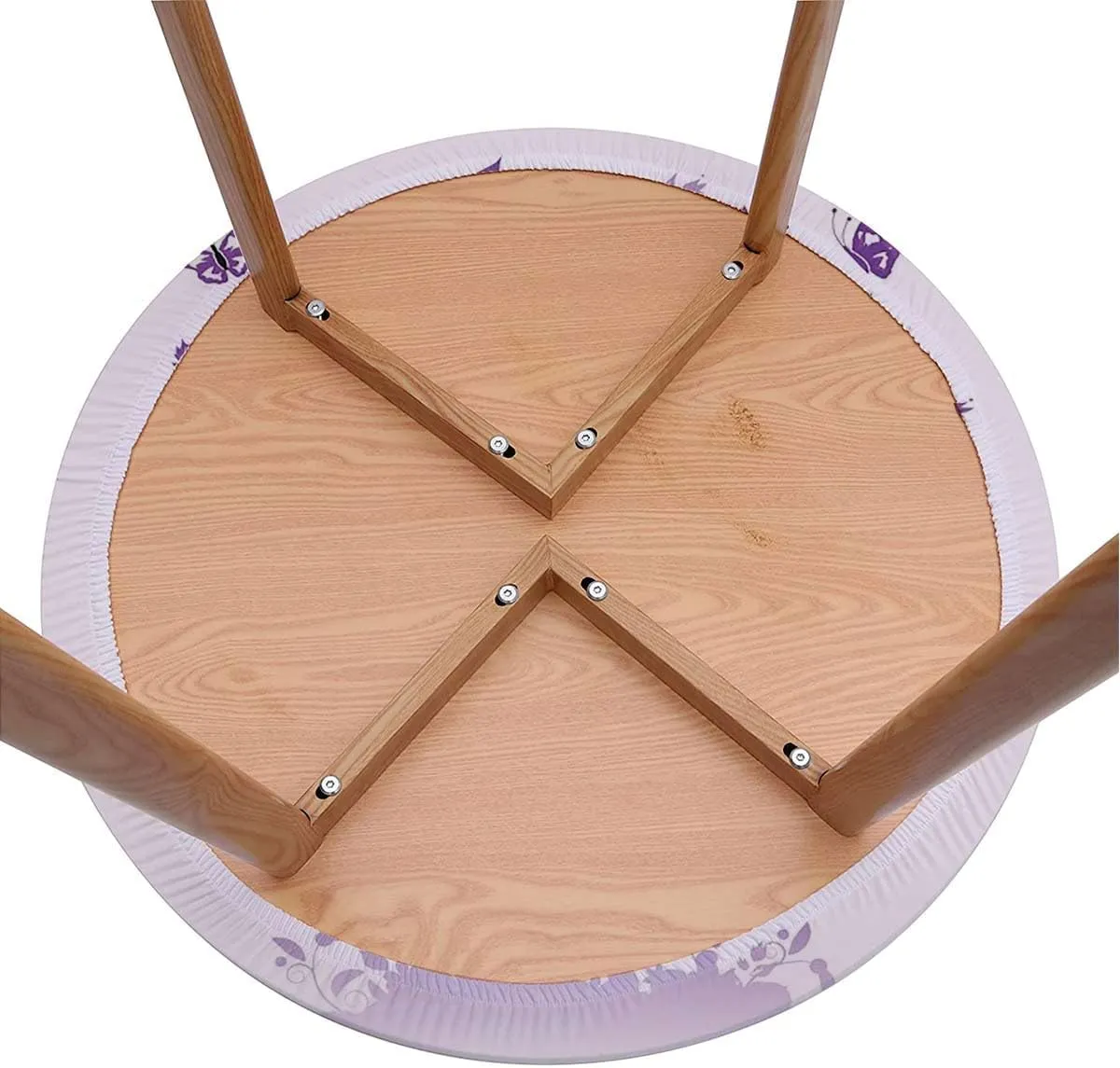 Purple Lilac Round Table Cloth with Elastic Edged Nature Spring Tree Tablecloth Great for Indoor and Outdoor Dining and Playing Cards Fit for 36"-39" Diameter Table Love Themed Tree