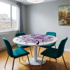 Purple Lilac Round Table Cloth with Elastic Edged Nature Spring Tree Tablecloth Great for Indoor and Outdoor Dining and Playing Cards Fit for 36"-39" Diameter Table Love Themed Tree