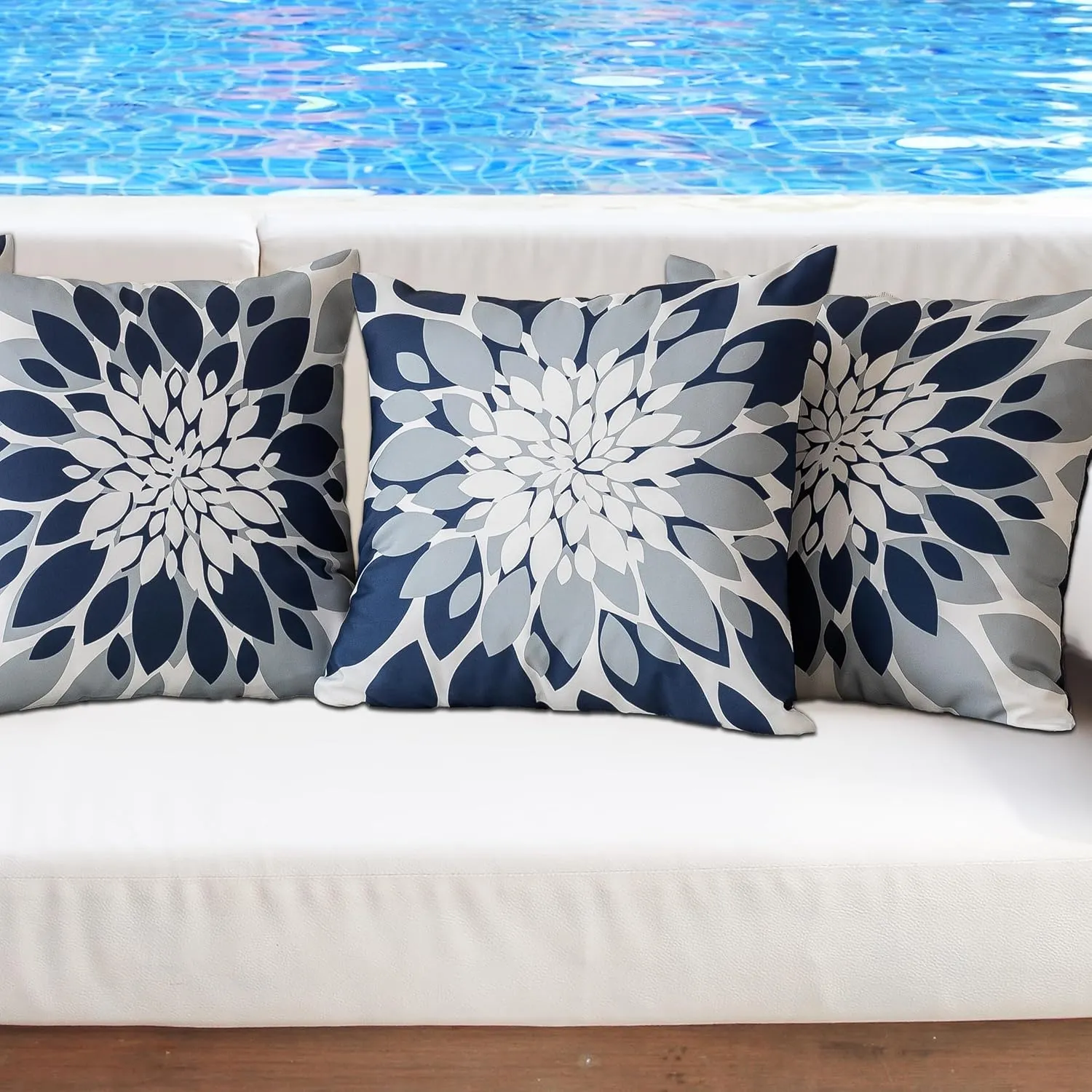 Qahing Pack of 4 Outdoor Waterproof Pillow Covers 16x16 Decorative Outdoor Throw Pillows Garden Square Cushion Cases for Patio Furniture, Couch, Tent Sunbrella, Bench, Navy Blue Grey