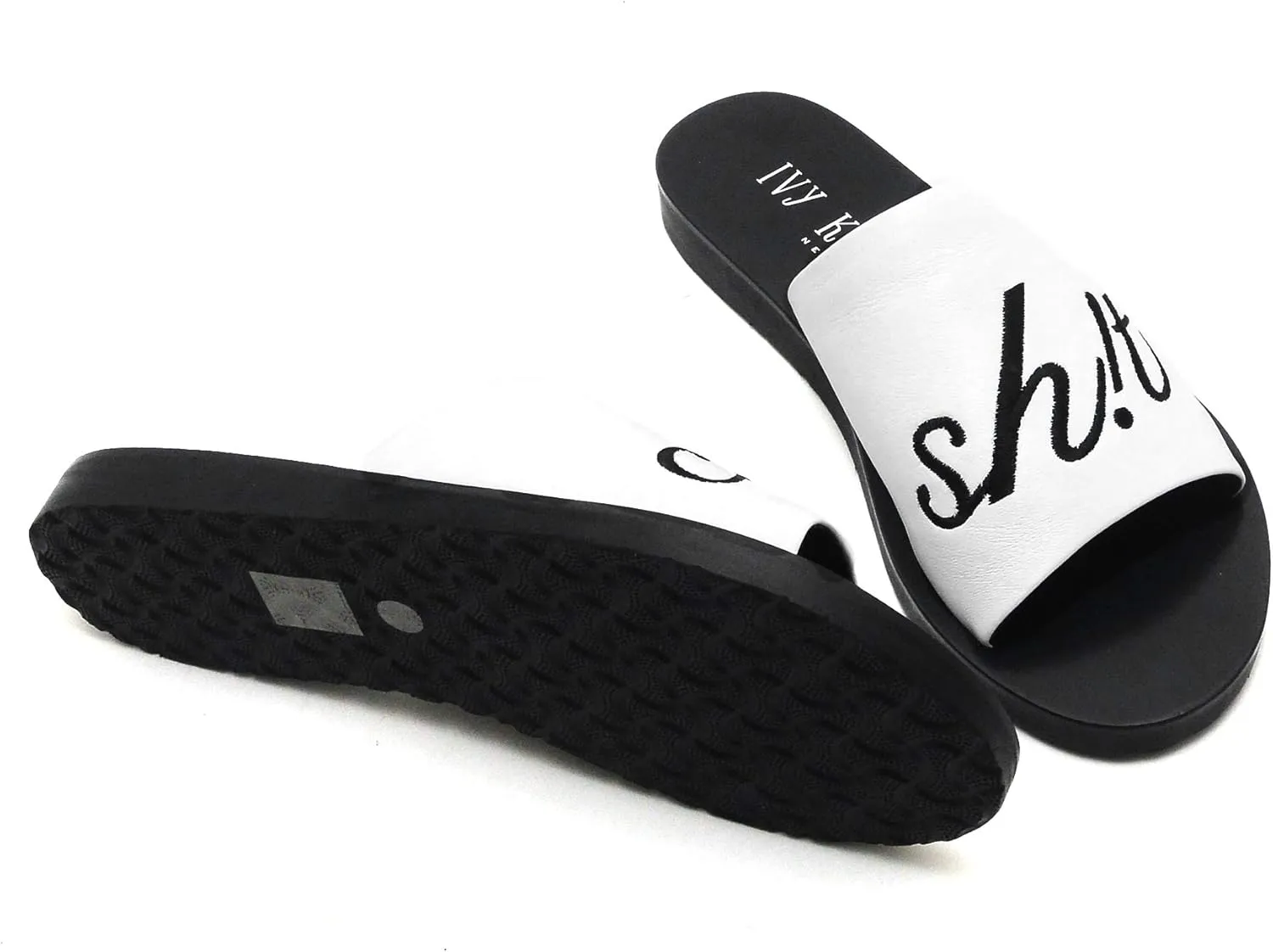 Quotes White & Black Cool Flat Open Toe Slide Mules Slip On Sandals