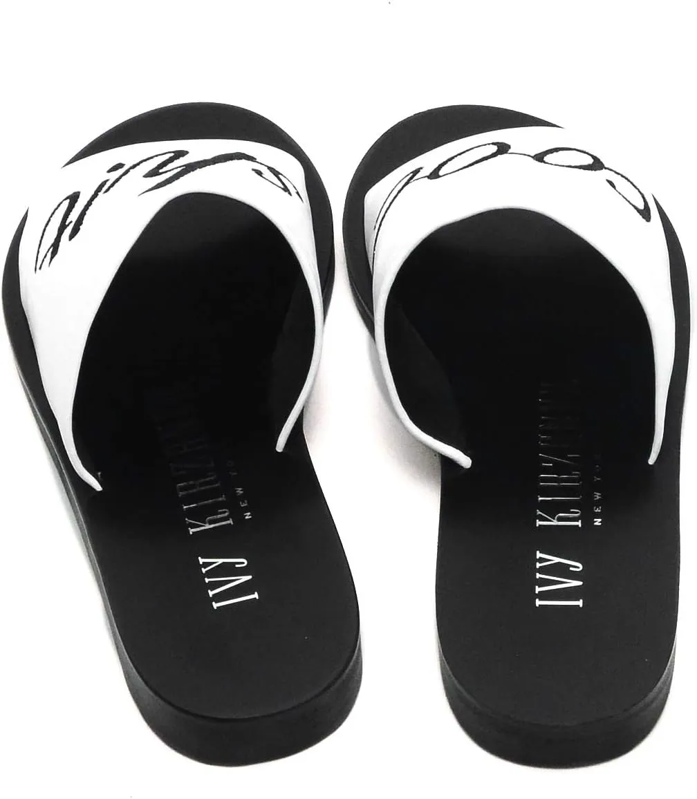 Quotes White & Black Cool Flat Open Toe Slide Mules Slip On Sandals