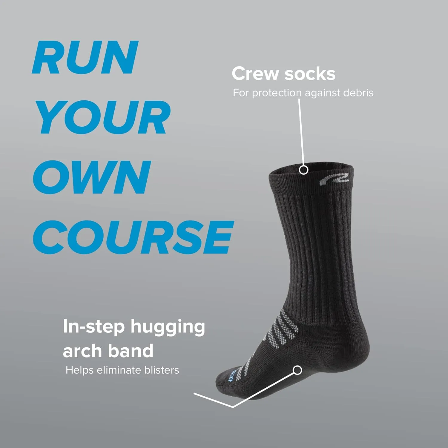 R-Gear Drymax Crew Running Socks For Men and Women, Light Cushion | Breathable, Moisture Control & Anti Blister | 3 Pack