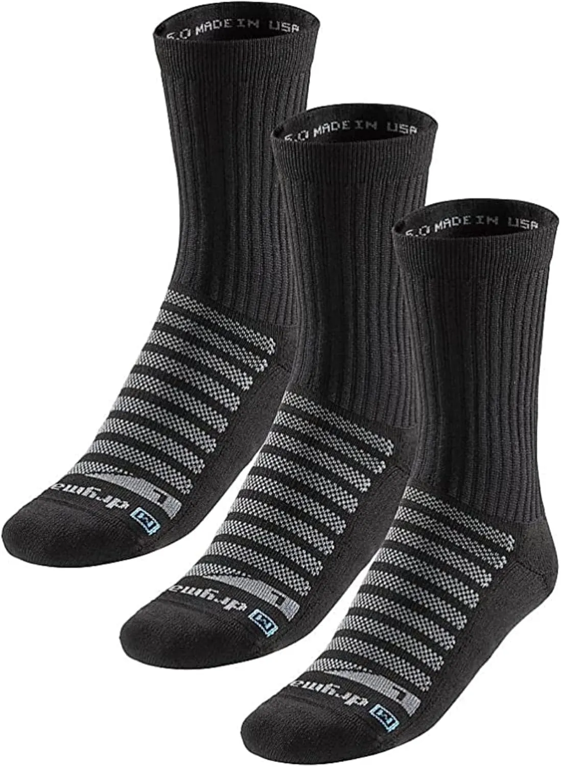 R-Gear Drymax Crew Running Socks For Men and Women, Light Cushion | Breathable, Moisture Control & Anti Blister | 3 Pack