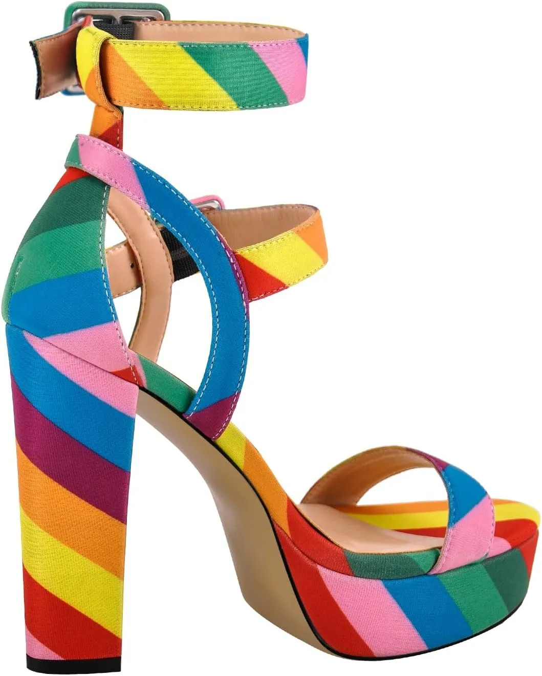 Rainbow Chunky Block High Platform Heel Peep Open Toe Sandals Ankle Strap