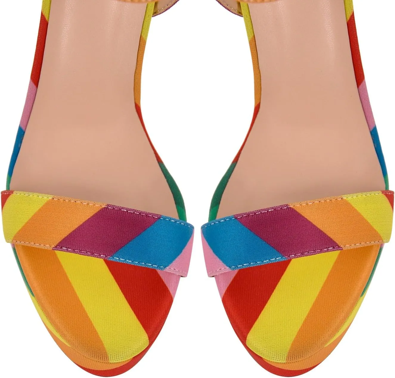 Rainbow Chunky Block High Platform Heel Peep Open Toe Sandals Ankle Strap