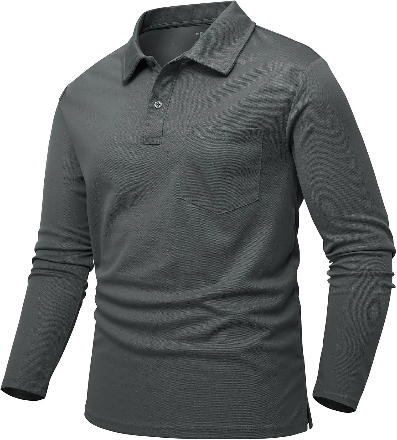 Rdruko Men's Polo with Pocket Long Sleeve Quick Dry Outdoor Golf Pullover Collared T-Shirt
