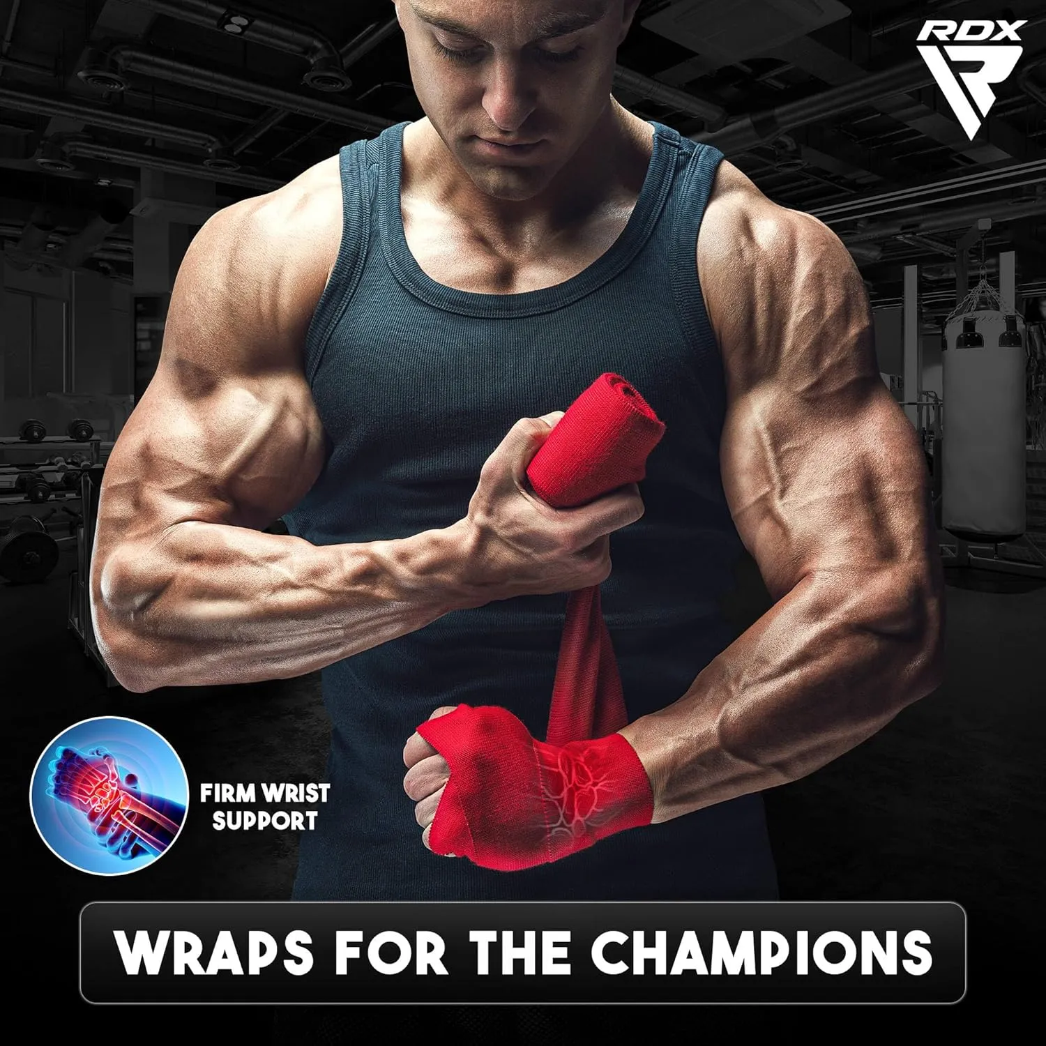RDX Boxing Hand Wraps Inner Gloves, 4.5m 180 Inches Elasticated Thumb Loop Bandages, Under Mitts Wrist Hand Protection Muay Thai MMA Kickboxing Martial Arts Punching Bag Speed Ball Training Men Women