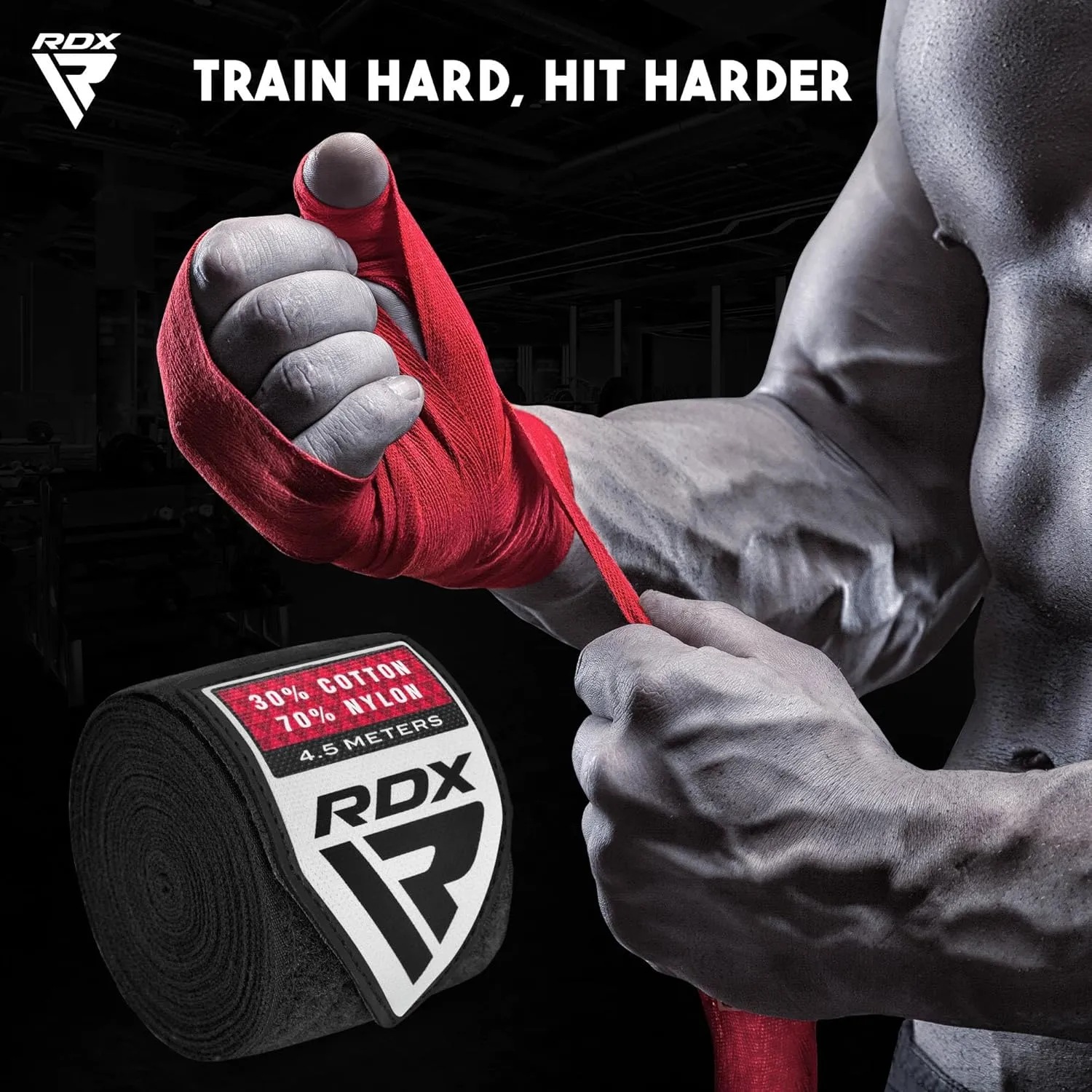 RDX Boxing Hand Wraps Inner Gloves, 4.5m 180 Inches Elasticated Thumb Loop Bandages, Under Mitts Wrist Hand Protection Muay Thai MMA Kickboxing Martial Arts Punching Bag Speed Ball Training Men Women