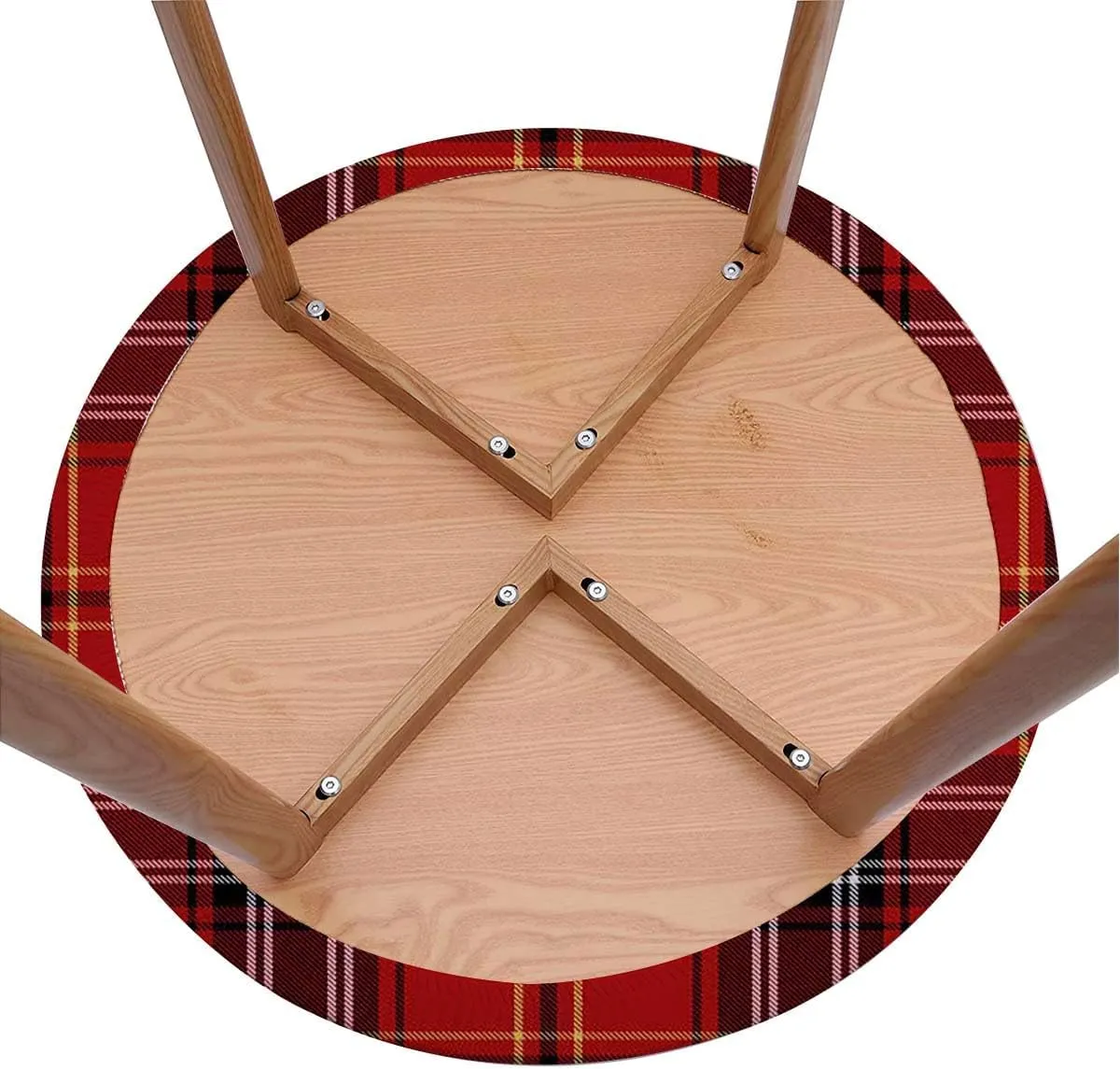 Red Black Round Fitted Tablecloth with Elastic Edge Traditional Tartan Colorful Striped Soft-Touch Fitted Table Cloth, Waterproof Oil-Proof Table Cover Geometric Fit for 44"-47" Table
