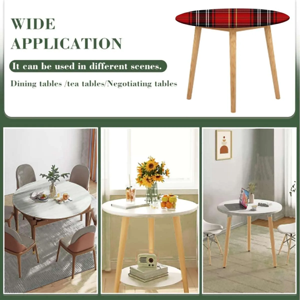 Red Black Round Fitted Tablecloth with Elastic Edge Traditional Tartan Colorful Striped Soft-Touch Fitted Table Cloth, Waterproof Oil-Proof Table Cover Geometric Fit for 44"-47" Table