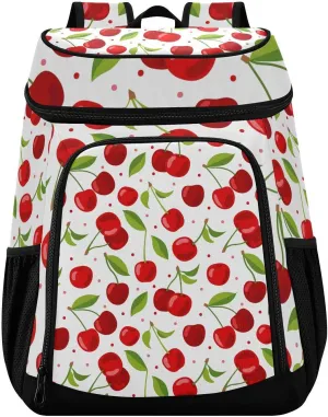 Red Cherry Berry White Cooler Backpack Cooler Insulated Leak Proof Lunch Backpack 36 Cans Waterproof Soft for Men Women Picnic Hiking Camping Beach