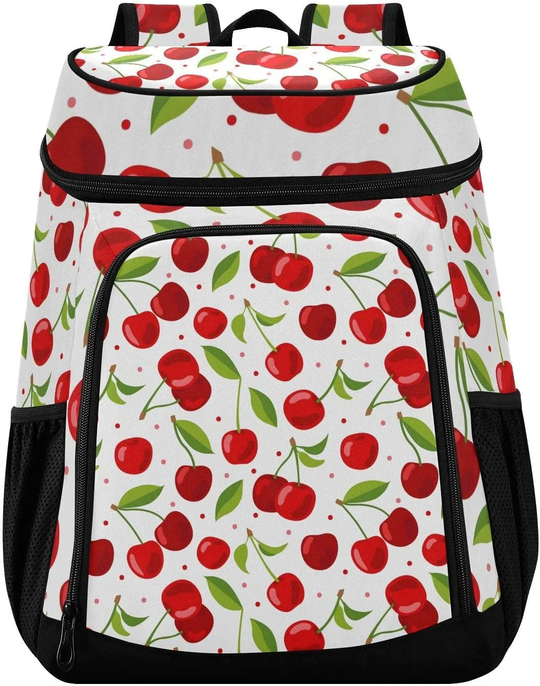 Red Cherry Berry White Cooler Backpack Cooler Insulated Leak Proof Lunch Backpack 36 Cans Waterproof Soft for Men Women Picnic Hiking Camping Beach