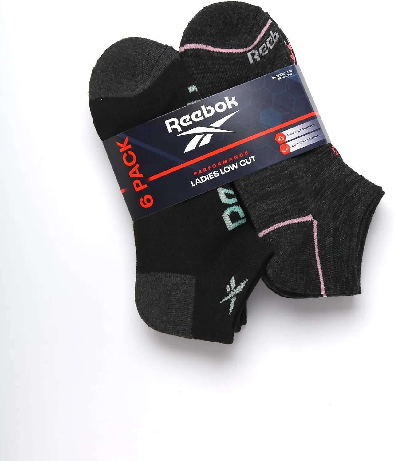 Reebok Womens Low Cut Socks - 6 Pack Cushioned Performance Stretch Moisture Wicking Athletic No Show Socks for Women (4-10)