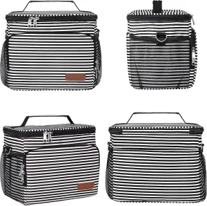 Reusable Lunch Cooler, Insulated Bag, Adult Lunch Bag Women's Warm Food Storage Tote Bag Waterproof Freezer with Long Straps Men Women Picnic Work Out/9 l stripe, 10x6.7x8IN
