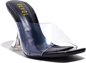 REVOL Perpex Heel Ankle Strap Adjustable Buckle Lucite Clear Block Chunky High Heel Open Toe Sandal