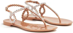 Rhinestone Sandals for Women Flat Thong Buckle Sandals Ankle Strap Dressy Sandal Open Round Toe Clear Jelly Sandal