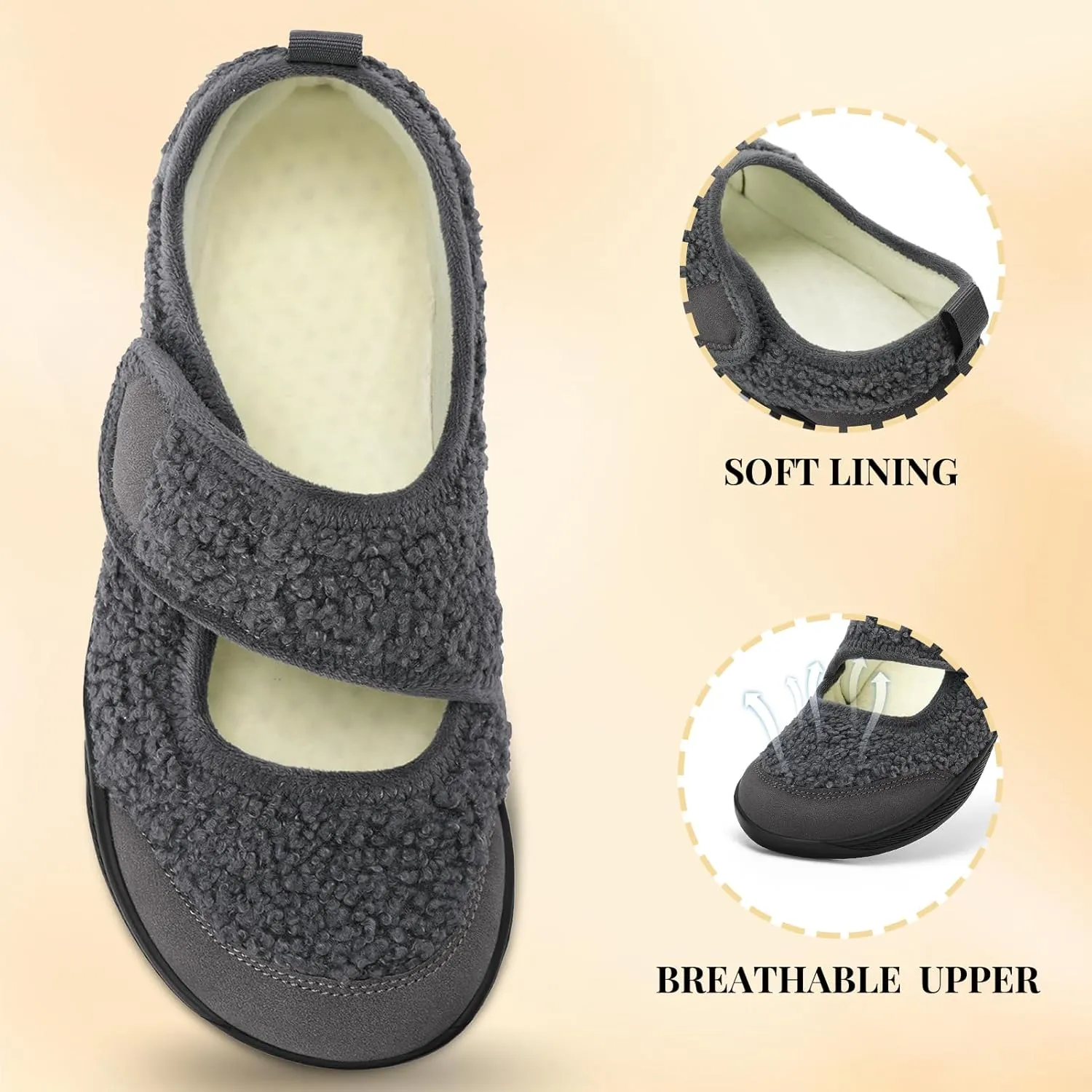 Rihero Womens Slippers Wide Width Diabetic Shoes Edema House Barefoot Walking Shoes Adjustable Indoor Outdoor Slippers
