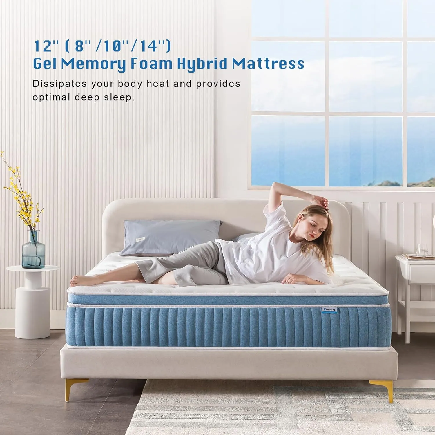 Rimensy Full Mattress, 12 Inch Hybrid Mattress in a Box, Gel Memory Foam Mattress, Individually Wrapped Pocket Coils Innerspring Mattress, Support & Pressure Relief, Medium Firm Feel