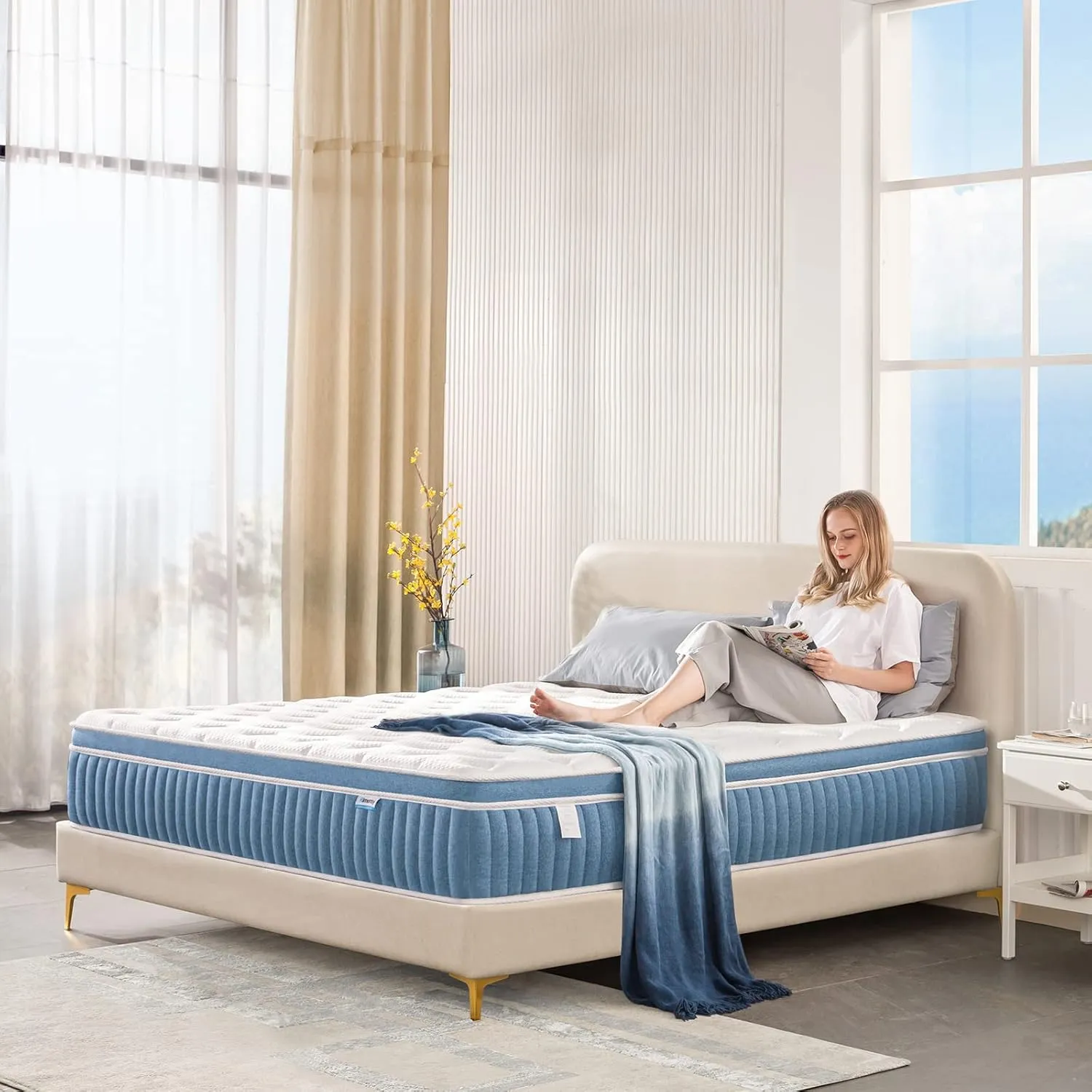 Rimensy Full Mattress, 12 Inch Hybrid Mattress in a Box, Gel Memory Foam Mattress, Individually Wrapped Pocket Coils Innerspring Mattress, Support & Pressure Relief, Medium Firm Feel